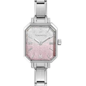 PARIS watch with NEW RECTANGULAR steel strap (034_Pink Gradient Glitter)