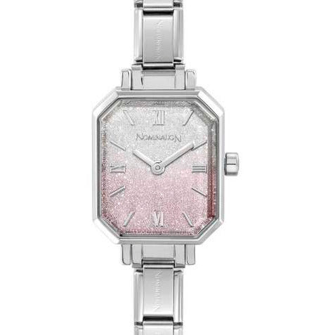 PARIS watch with NEW RECTANGULAR steel strap (034_Pink Gradient Glitter)