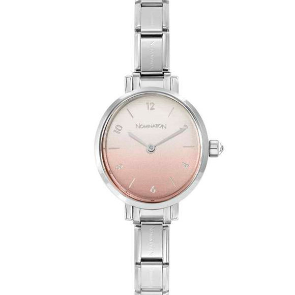 PARIS watch with steel strap OVAL with cz Pastel Pink Colour Fade