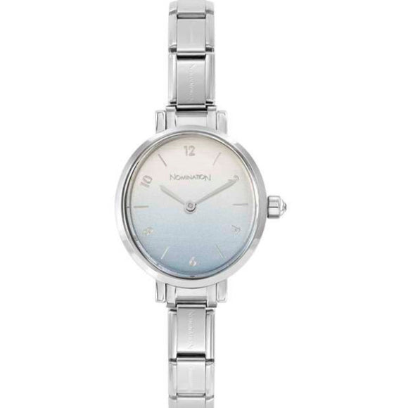 PARIS watch with steel strap OVAL with cz Pastel Blue Colour Fade