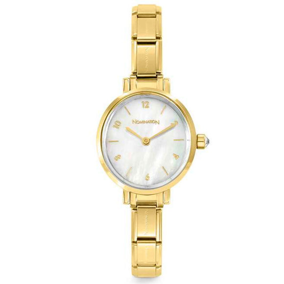 PARIS watch with  OVAL steel strap WHITE mother-of-pearl