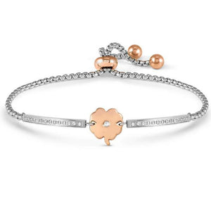 MILLELUCI ed. REFINED bracelet in steel and cubic zirconia (ROSE) (006_four-leaf clover)