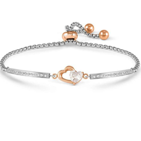 Bracelet MILLELUCI ed, REFINED in steel and cubic zirconia (ROSE) (022_Heart)