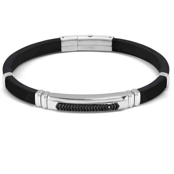 CITY ??ed. ENERGY bracelet in steel, rubber with 1 cz WHITE fin. Steel and Black