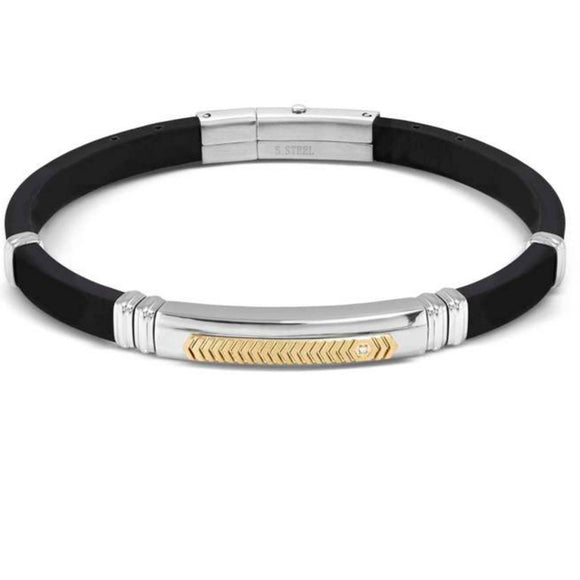 CITY ??ed. ENERGY bracelet in steel, rubber with 1 cz WHITE fin. Steel and Yellow
