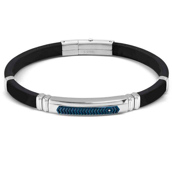 CITY ??ed. ENERGY bracelet in steel, rubber with 1 cz WHITE fin. Steel and Blue