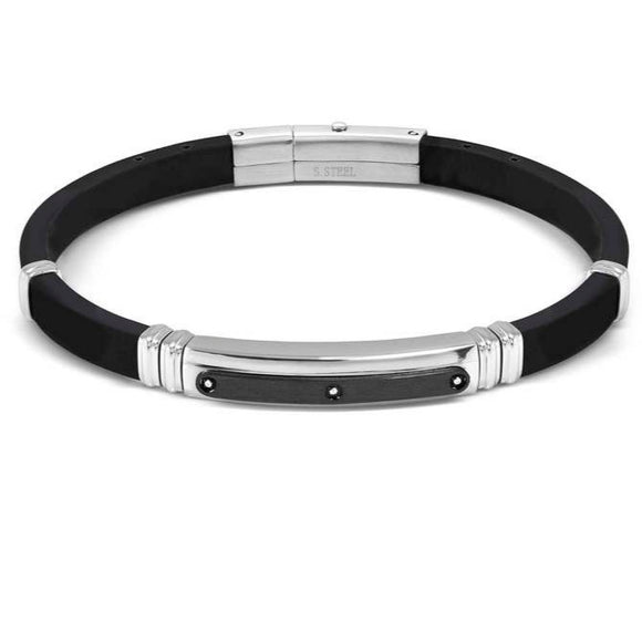 CITY ??ed. ENERGY bracelet in steel, rubber and tag with 3 cz WHITE fin. Steel and Black