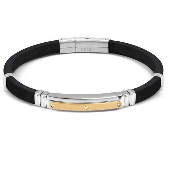CITY ??ed. ENERGY bracelet in steel, rubber and tag with 3 cz WHITE fin. Steel and Yellow