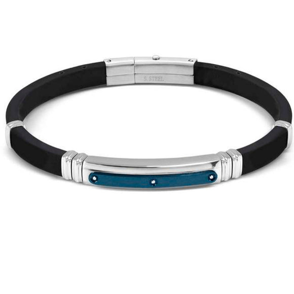 CITY ??ed. ENERGY bracelet in steel, rubber and tag with 3 cz WHITE fin. Steel and Blue