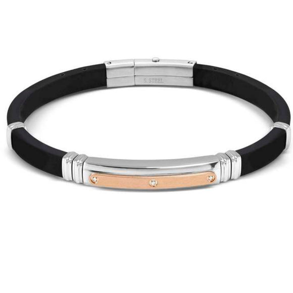 CITY ??ed. ENERGY bracelet in steel, rubber and tag with 3 cz WHITE fin. Steel and Pink