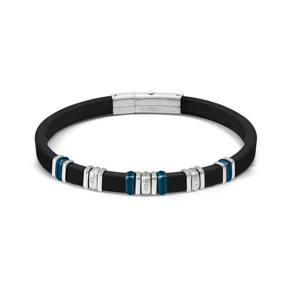 CITY ed. ENERGY in steel, rubber with 3 cz WHITE fin. Steel and Blue