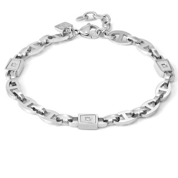 STRONG ed. DIAMOND GEOMETRIC bracelet in steel with chain and 3 diamonds WHITE