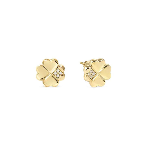 PETIT SPARKLE earrings in 925 sterling silver and cubic zirconia Gold Four-leaf clover