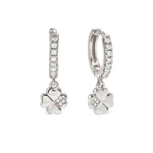 PETIT SPARKLE earrings in 925 sterling silver (HOOP) and cubic zirconia Four-leaf clover