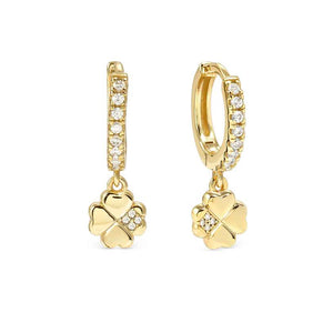 PETIT SPARKLE earrings in 925 sterling silver (HOOP) and cubic zirconia Gold Four-leaf clover