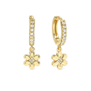 PETIT SPARKLE earrings in 925 sterling silver (HOOP) and cubic zirconia Gold Flower