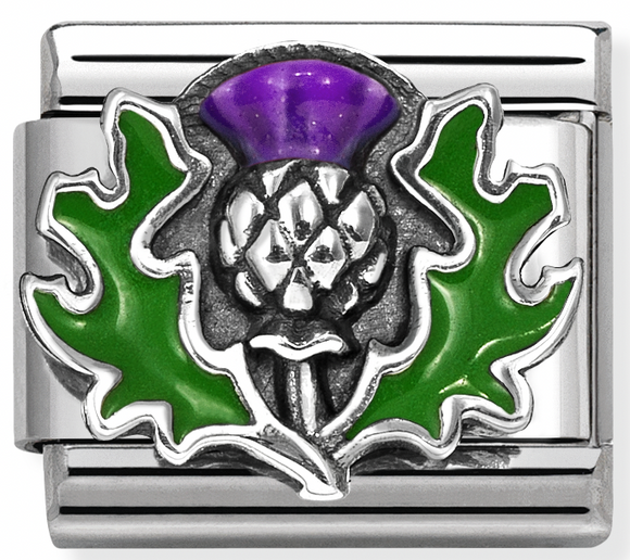 330204/43 Classic ,steel, enamel ,925 sterling silver Thistle