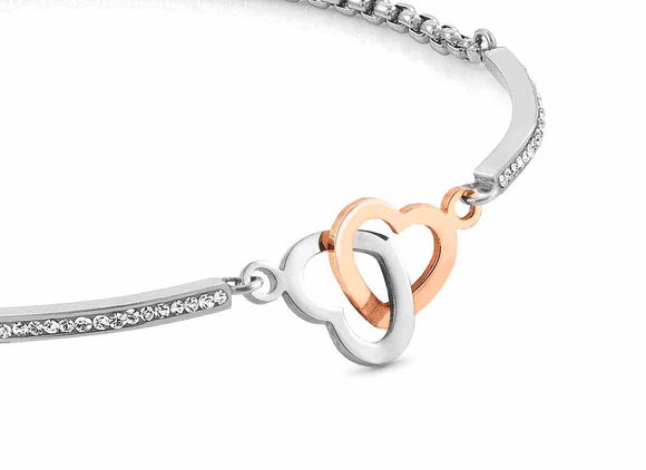 028004/051 MILLELUCI bracelet,S/Steel,CZ, ROSEGOLD Double hearts