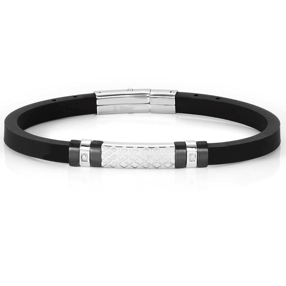 CITY bracelet, steel, rubber, 2 cz, PVD finish Black 028806/015