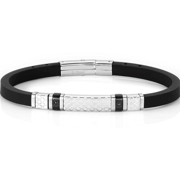 CITY bracelet , steel, rubber, 2 cz, PVD finish Black 028809/015