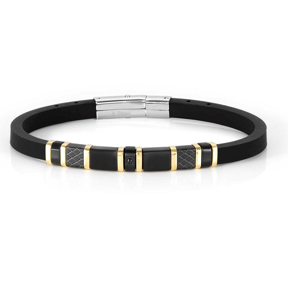 CITY bracelet, steel, rubber, 1 cz with PVD finish Yellow Gold 028810/012