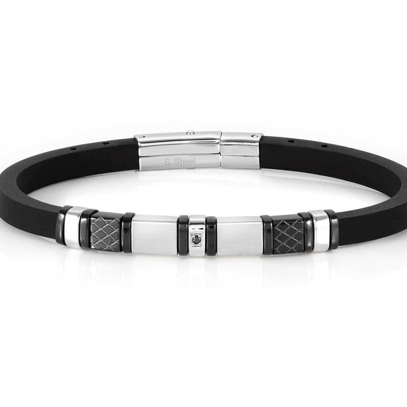 CITY bracelet,steel, rubber, 1 cz with PVD finish Black 028810/015