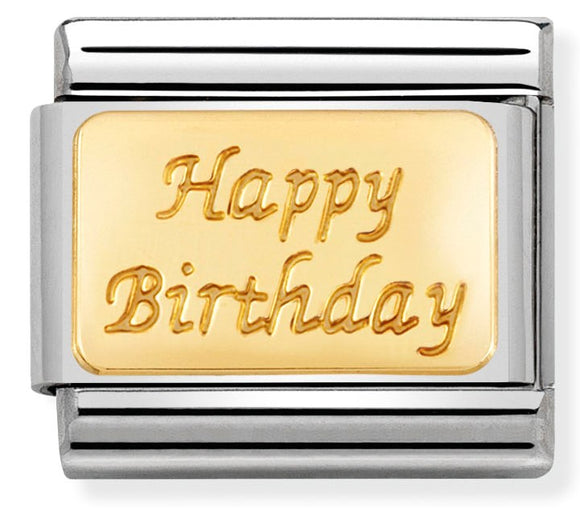 030121/09 Classic ENGRAVED SIGNS s/Steel,bonded yellow gold Happy Birthday