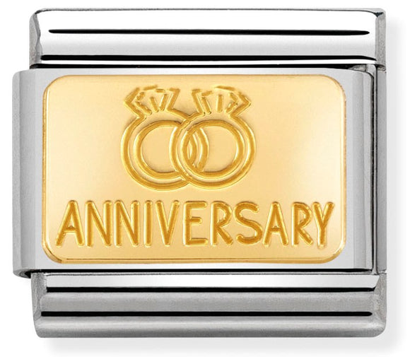 030121/32 Classic Engraved Sign Anniversary  S/steel,bonded yellow gold