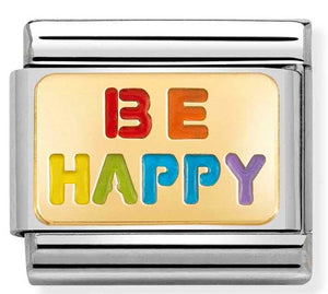 030263/18 Classic PLATES steel,enamel,yellow gold BE HAPPY rainbow