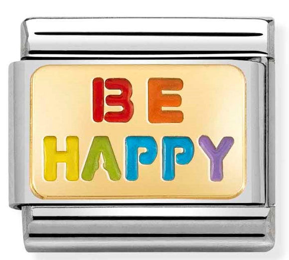 030263/18 Classic PLATES steel,enamel,yellow gold BE HAPPY rainbow