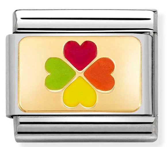 030263/21 Classic PLATES steel, enamel, yellow gold Rainbow four-leaf clover
