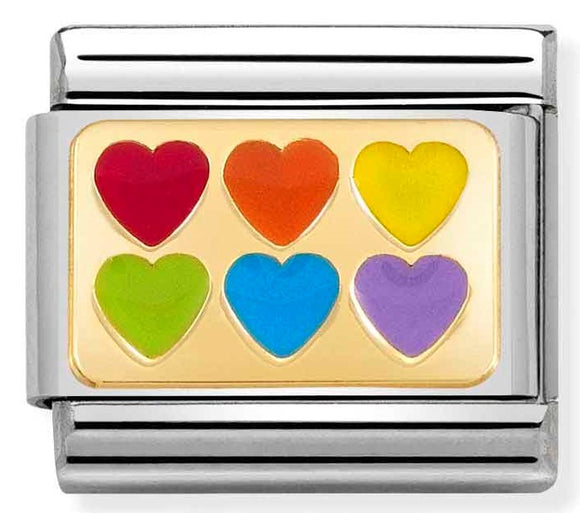 030263/22 Classic PLATES steel, enamel,yellow gold 6 Rainbow hearts
