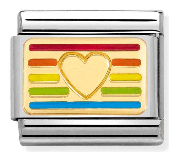 030263/24 Classic PLATES steel ,enamel,yellow gold Rainbow HEART flag