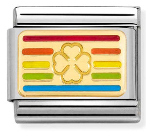 030263/25 Classic PLATES steel,enamel,1yellow gold Rainbow FOUR-LEAF CLOVER flag