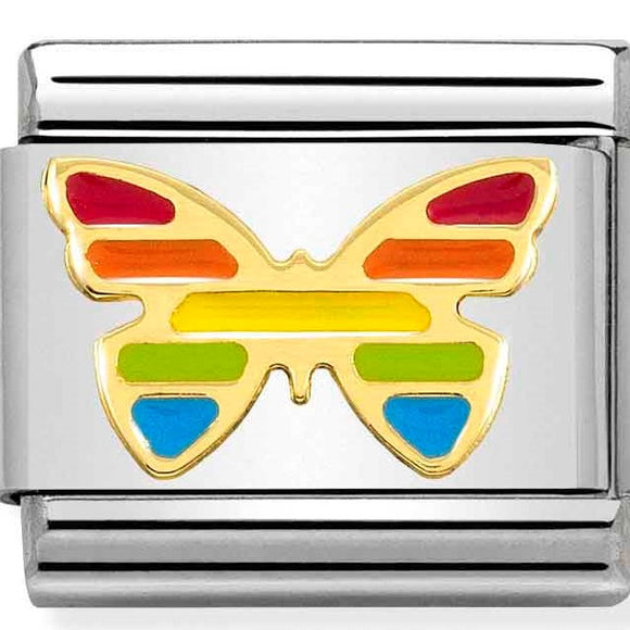 030272/55 Classic SYMBOLS steel,enamel,yellow gold ,Rainbow butterfly