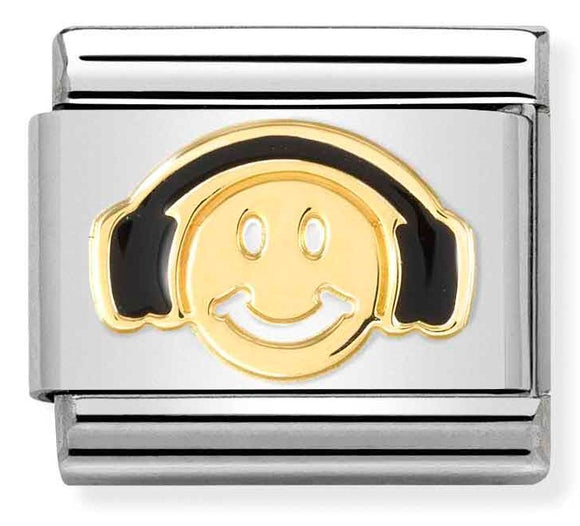 030272/56 Classic steel,enamel yellow gold Smile with black headphones