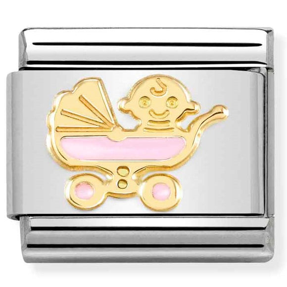 030272/60 Classic St.steel, enamel,18k gold Pink Baby Pram