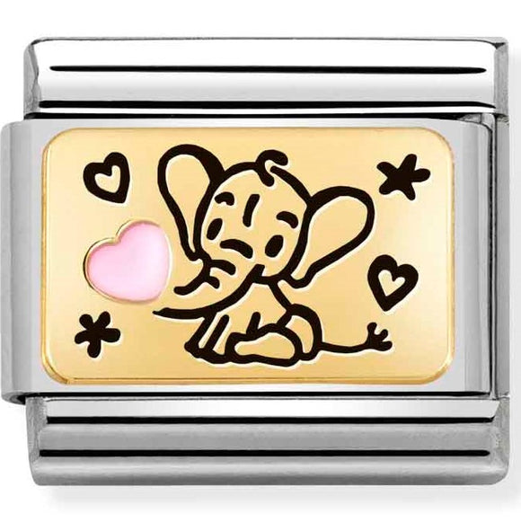 030289/03 Classic PLATES,St.steel,enamel,18k gold Pink elephant