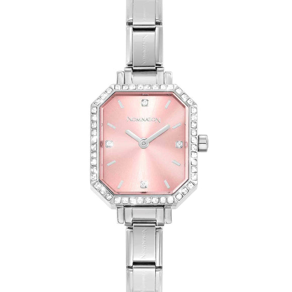 PARIS watch, steel strap, RECTANGULAR cz Pink 076036/014