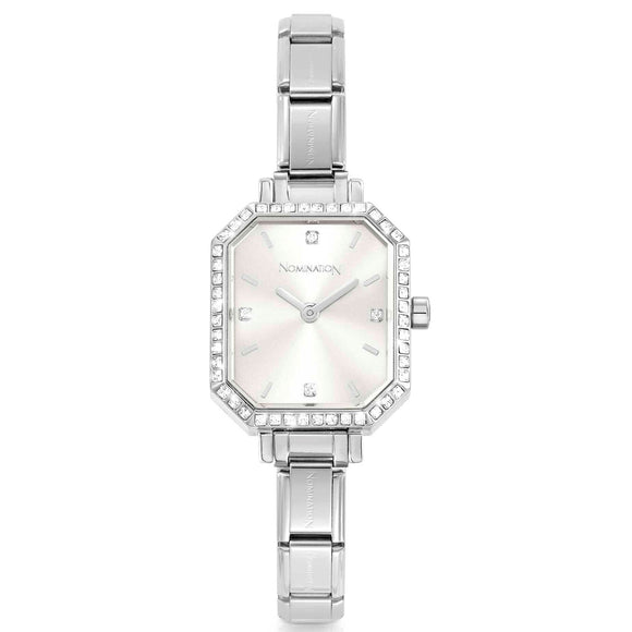 PARIS watch, steel strap, RECTANGULAR cz Silver 076036/017