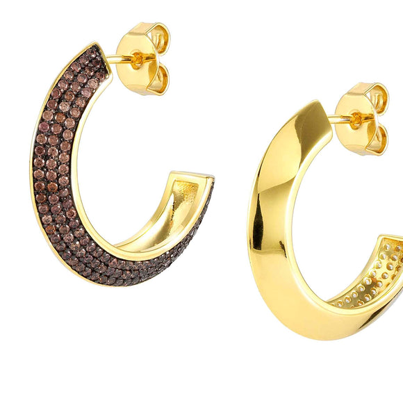AUREA earrings 925 silver,CZ, YELLOW GOLD CIRCLE CHAMPAGNE 145713/024