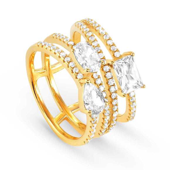 COLOUR WAVE ring 925 silver,CZ, WHITE Fin. Yellow gold Size 11 149800/014/004