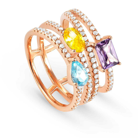 COLOUR WAVE ring 925 silver,CZ MIXED Pink gold Fin. Size 11 149800/026/024