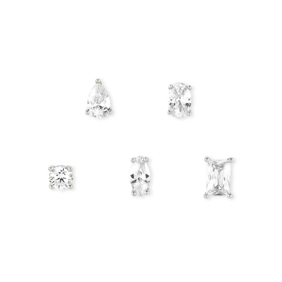 COLOUR WAVE earrings set  925 silver,CZ, WHITE Silver finish 149804/008
