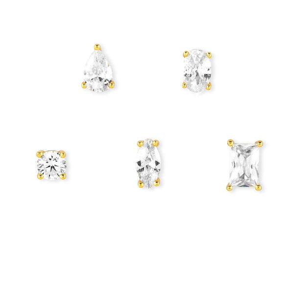 COLOUR WAVE earrings set  925 silver,CZ WHITE Fin. Yellow gold 149804/014