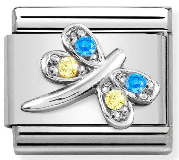 330304/39 Classic SYMBOLS steel,CZ & silver 925 LIGHT BLUE & YELLOW dragonfly