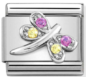330304/40 Classic SYMBOLS steel,CZ & silver 925,LILAC & YELLOW dragonfly