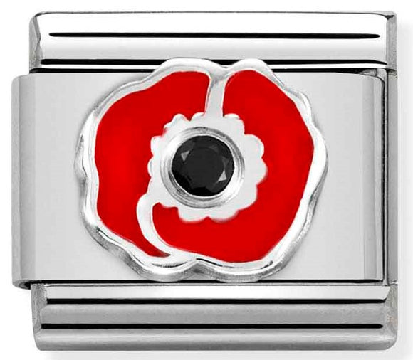 330305/17 Classic SYMBOLS S/steel,enamel,1 CZ, 925 silver Poppy