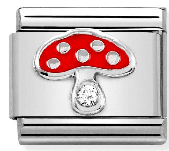 330305/18 Classic SYMBOLS S/steel,enamel,1 CZ & 925 silver Mushroom no