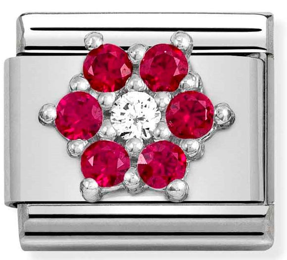 330322/02  Classic  SYMBOLS steel, Cz & silver 925 RICH RED & WHITE flower